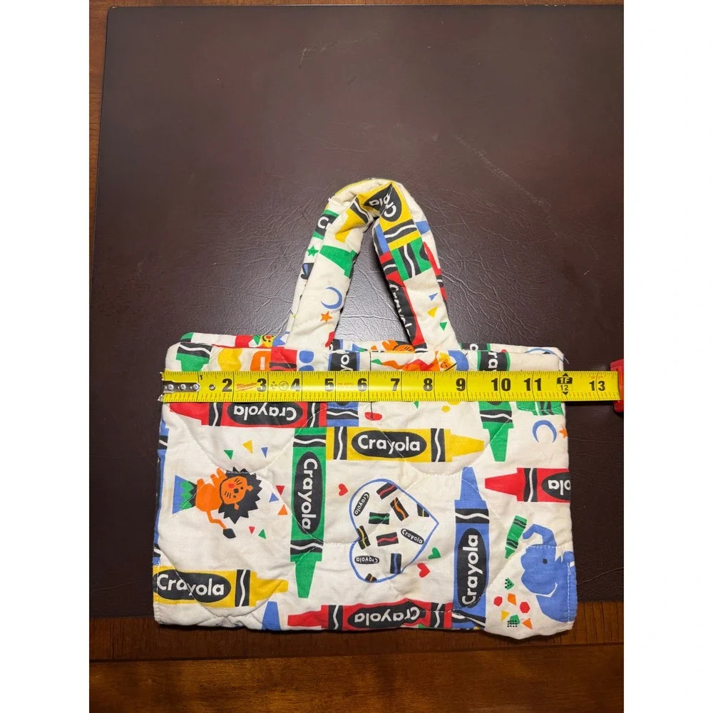 Handmade Crayola Fabric Quilted Tote Bag Kids Art Library Book Bag 12